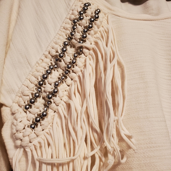 Sale H&M Fringe Blouse Cream Boho - Picture 3 of 5